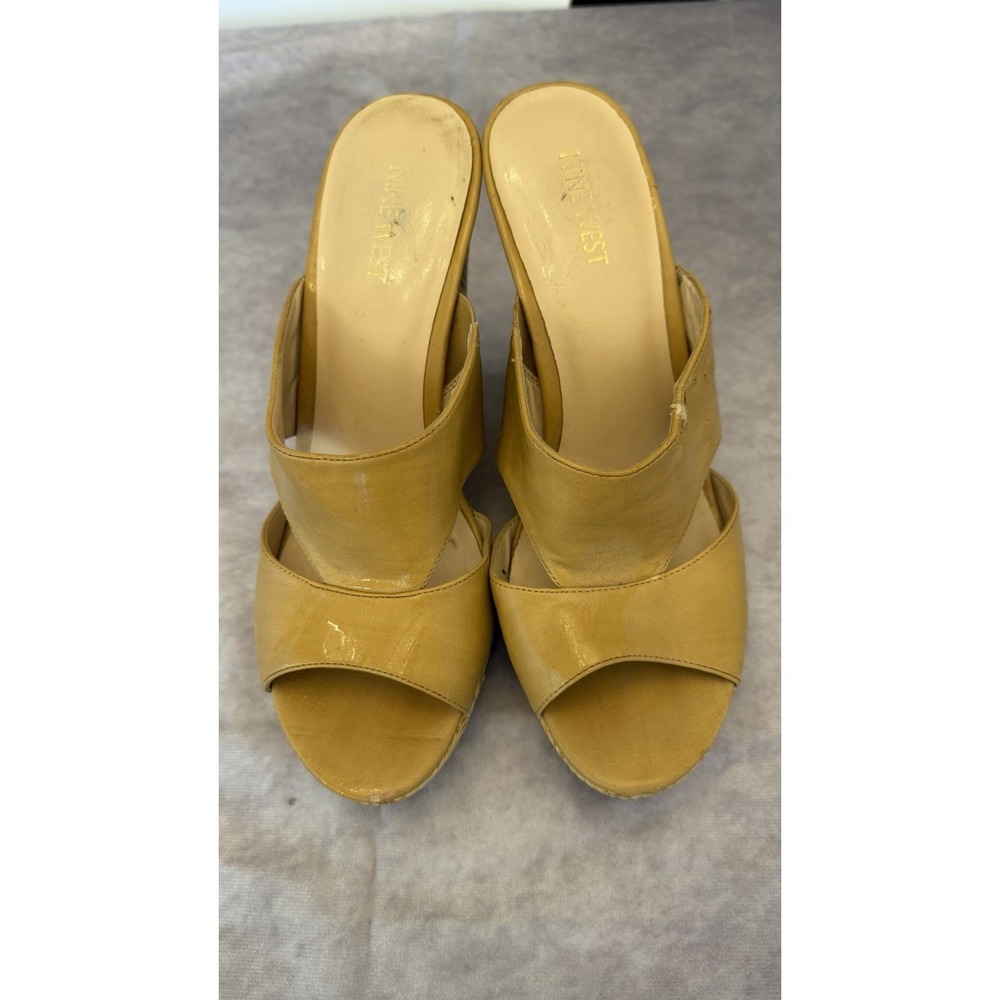 Nine West Mustard Yellow Leather Wedge Sandals